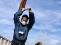 紅梅小学校の餅つき、おやじの会
