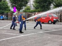 板橋市場で操法大会事前訓練