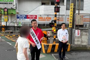 都議会議員候補の松田やすまさ！東武練馬駅北口前にてご挨拶
