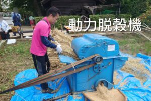 徳丸北野神社田遊び保存会での脱穀