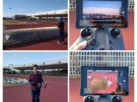 新河岸陸上競技場での「ドローン×防災・減災」